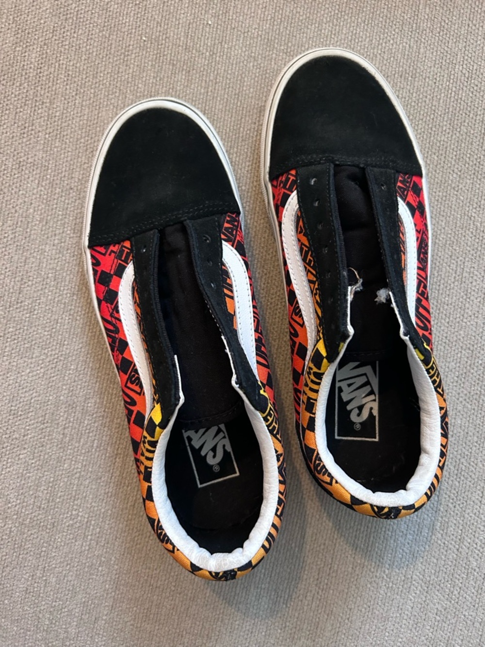 Vans Old Skool Checker Flame Low-Top Sneakers - Black, Red, Orange, Yellow
